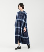 BIGチェックスタンドシャツワンピース(ネイビー)